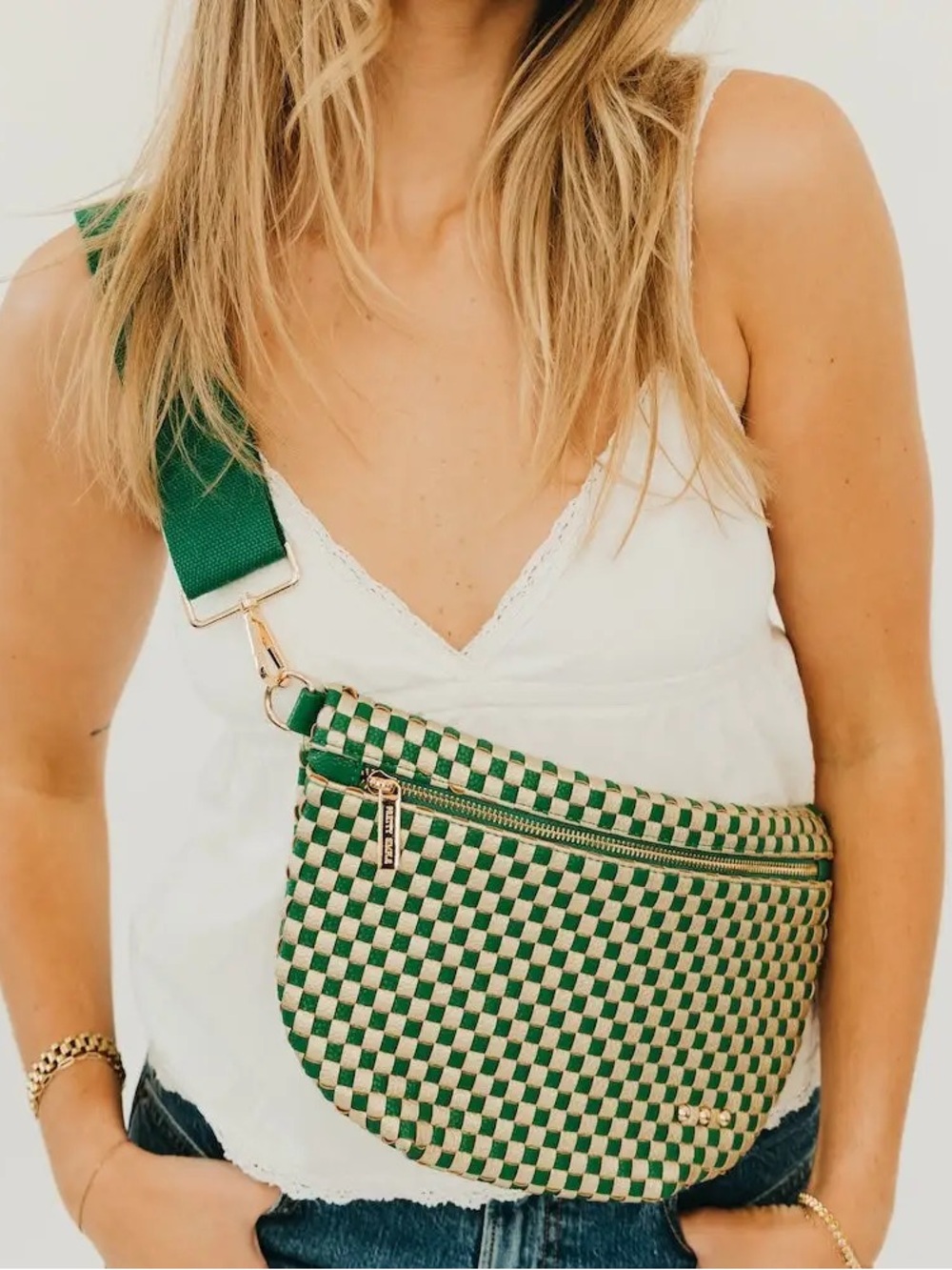 Pretty Simple- Green Checkered Crossbody Belt Bag
